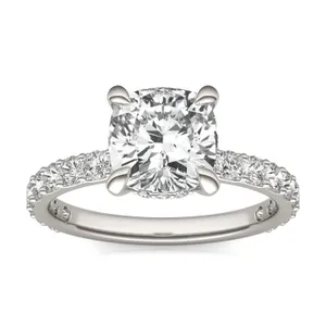 Cushion Custom Hidden Halo Bold 3/4 Eternity Engagement Ring image, 